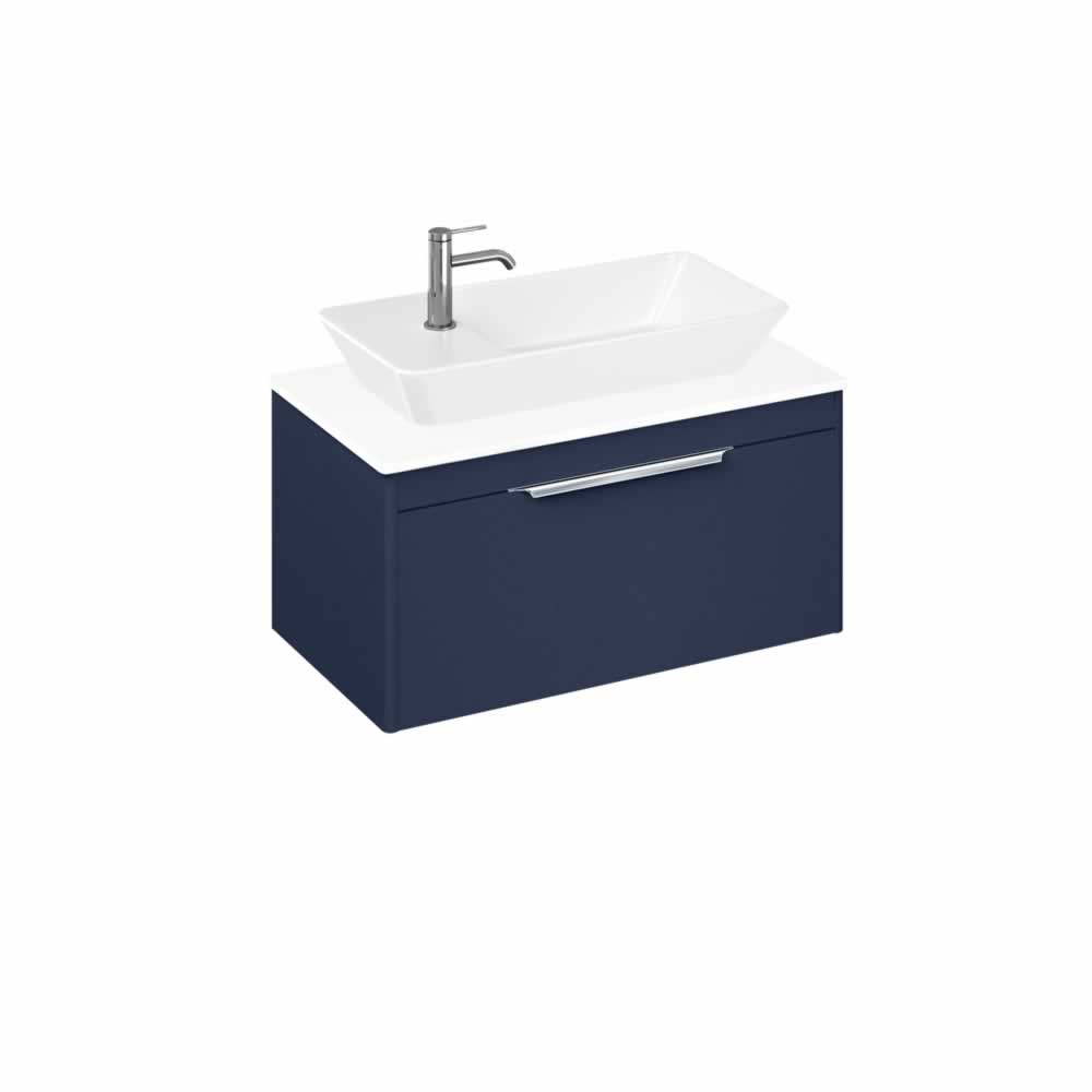 Shoreditch 85cm single drawer Matt Blue with White Worktop and Yacht Countertop Basin